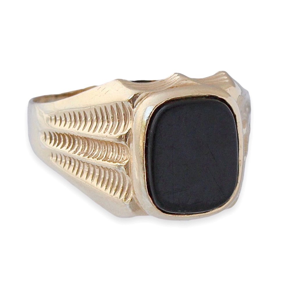 Vintage 14k Gold Black Onyx Men’s Signet Ring Large Size 12.5